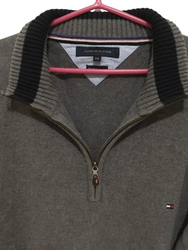 Suéter Tommy Hilfiger Original Meio Zíper - Cinza Chumbo