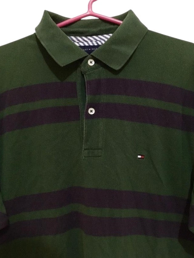 Camisa Polo Tommy Hilfiger Original Listrada Verde Militar