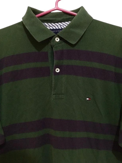 Camisa Polo Tommy Hilfiger Original Listrada Verde Militar