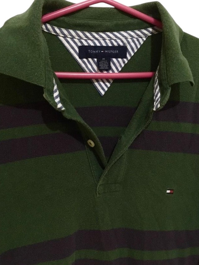 Camisa Polo Tommy Hilfiger Original Listrada Verde Militar