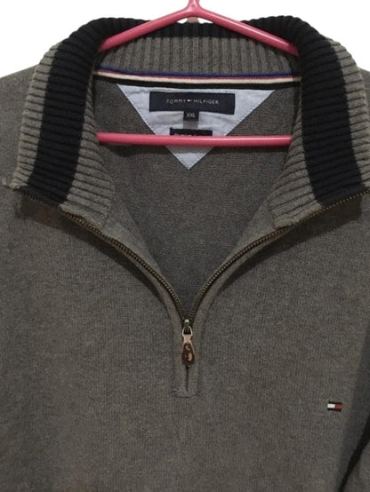 Suéter Tommy Hilfiger Original Meio Zíper - Cinza Chumbo