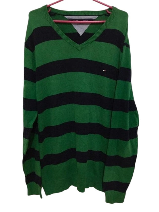 Suéter Tommy Hilfiger Original Listrado Verde e Azul - Gola V
